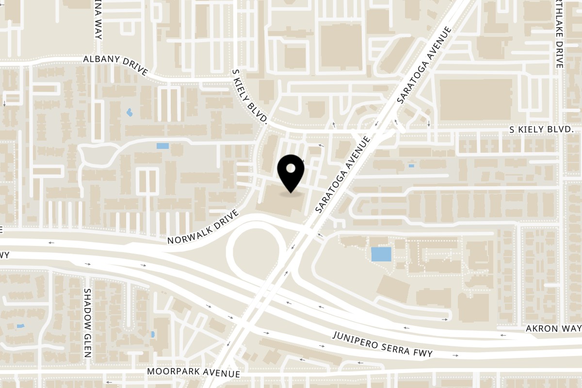 Map showing the location of Tasty Donut on 485 Saratoga Ave in San Jose